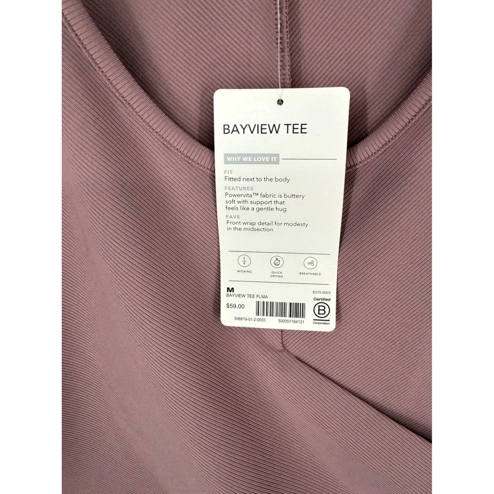 Athleta Bayview Tee Florentine Mauve Ribbed Wrap Front Powervita Workout Top M